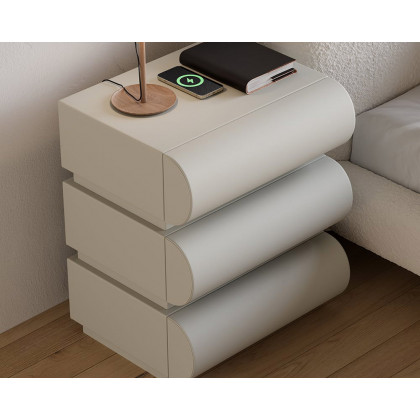 HMR Humply Modern Leather Smart Nightstand with Wireless Charger Drawers - Light Gray, 3-Drawer, Single