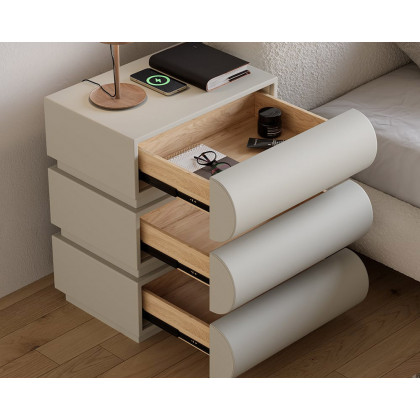 HMR Humply Modern Leather Smart Nightstand with Wireless Charger Drawers - Light Gray, 3-Drawer, Single