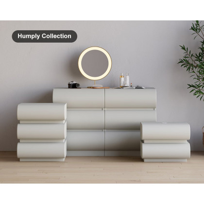 HMR Humply Modern Leather Smart Nightstand with Wireless Charger Drawers - Light Gray, 3-Drawer, Single