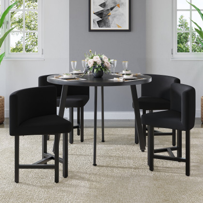 HMR Dining Set 39.4" Modern Round Wood Dining Table with 4 Chairs - Black