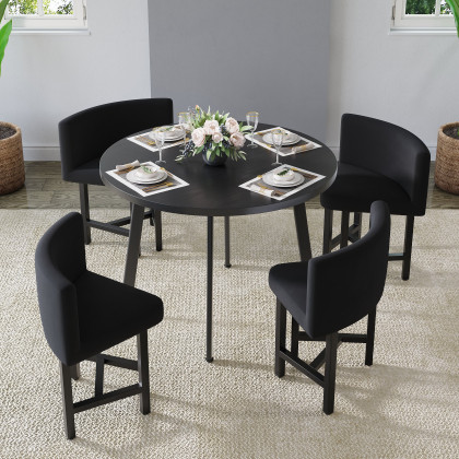 HMR Dining Set 39.4" Modern Round Wood Dining Table with 4 Chairs - Black