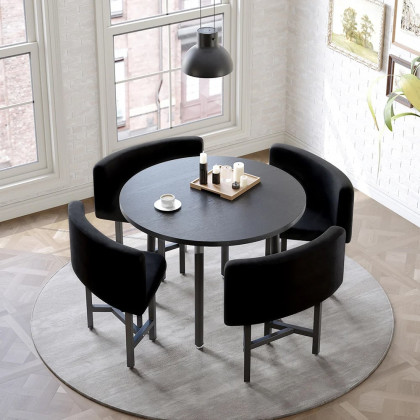 HMR Dining Set 39.4" Modern Round Wood Dining Table with 4 Chairs - Black