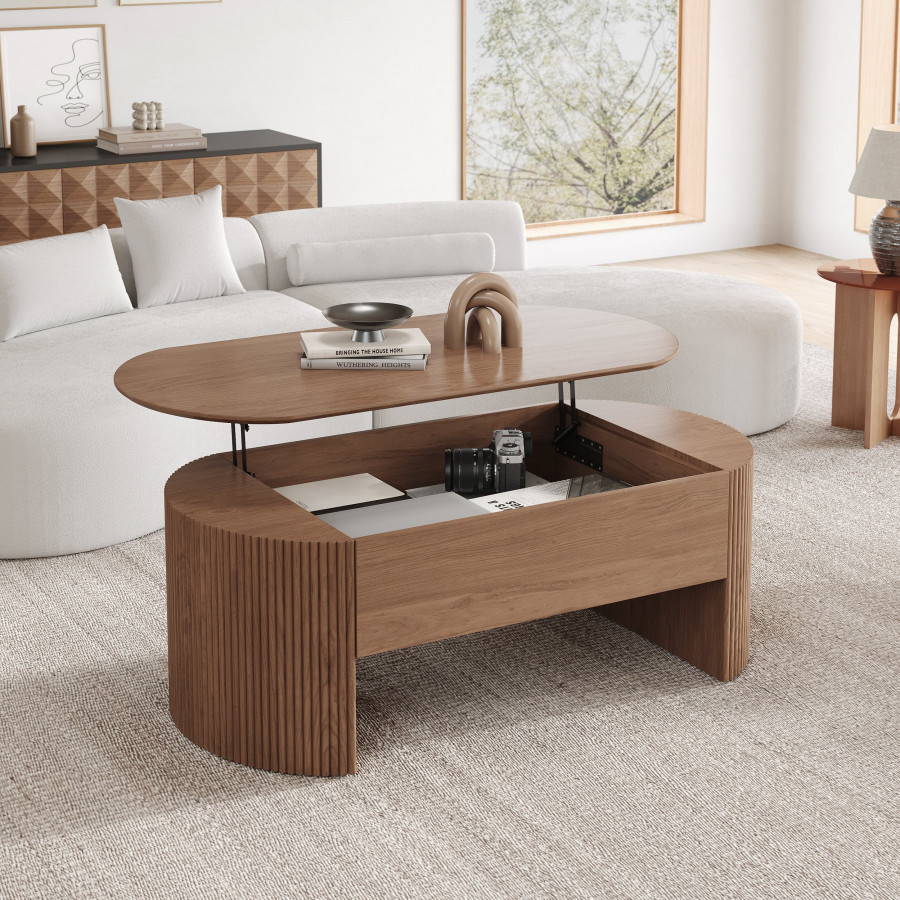 HMR - 47" Oval Walnut Lift Top Mid-Century Modern Coffee Table