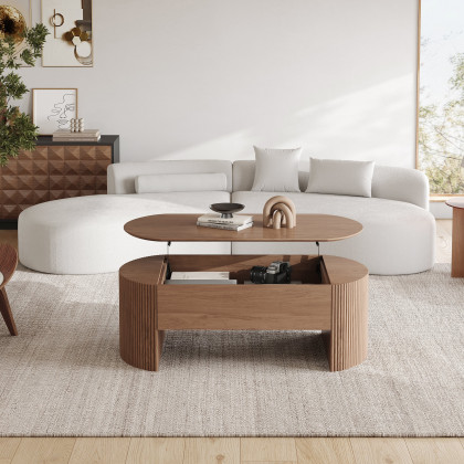 HMR - 47" Oval Walnut Lift Top Mid-Century Modern Coffee Table