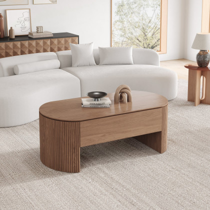 HMR - 47" Oval Walnut Lift Top Mid-Century Modern Coffee Table