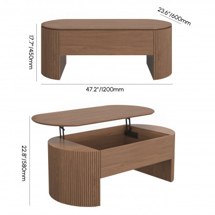 HMR - 47" Oval Walnut Lift Top Mid-Century Modern Coffee Table