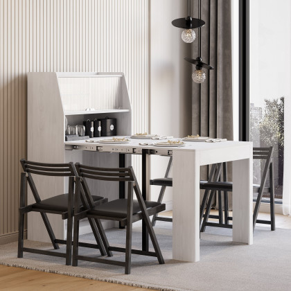 HMR 70.9" Farmhouse Extendable Dining Table with Storage Sideboard Seats 4-6 People - White