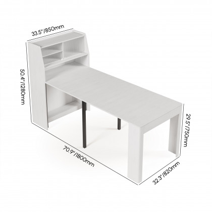 HMR 70.9" Farmhouse Extendable Dining Table with Storage Sideboard Seats 4-6 People - White