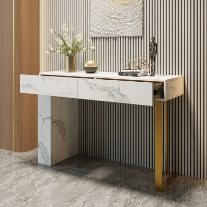HMR - 47.2" White Console Table Modern Rectangle Accent Table For Entryway with 2 Drawers