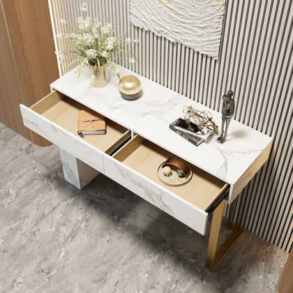 HMR - 47.2" White Console Table Modern Rectangle Accent Table For Entryway with 2 Drawers
