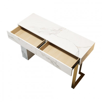 HMR - 47.2" White Console Table Modern Rectangle Accent Table For Entryway with 2 Drawers