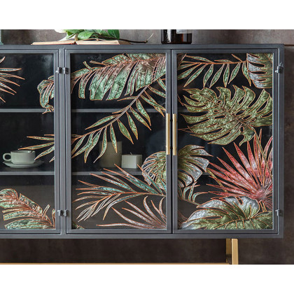 HMR 70.9'' Modern Painted Sideboard Buffet with Glass Doors and Shelves - Black, 70.9"W x 15"D x 37.4"H