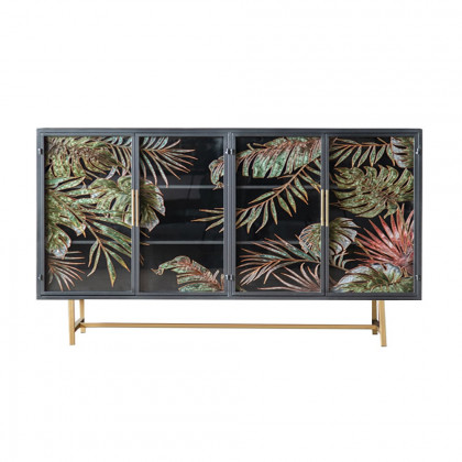 HMR 70.9'' Modern Painted Sideboard Buffet with Glass Doors and Shelves - Black, 70.9"W x 15"D x 37.4"H