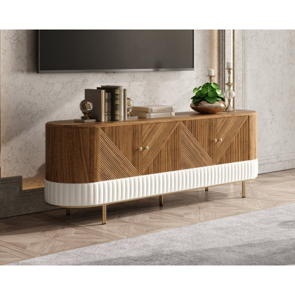 HMR Wovent Walnut & Leather Living Room Set - Walnut, TV Stand & Coffee Table Set