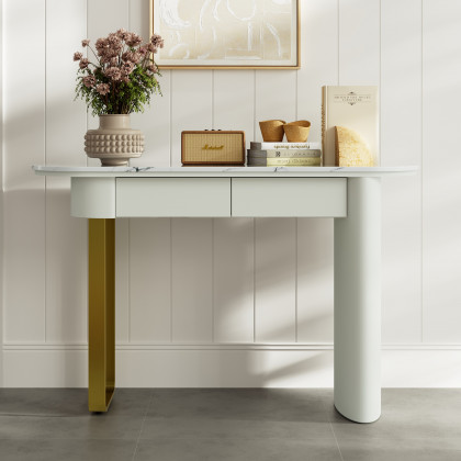 HMR - 45" White Marble Console Table with 2-Drawer