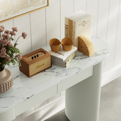 HMR - 45" White Marble Console Table with 2-Drawer