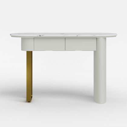 HMR - 45" White Marble Console Table with 2-Drawer