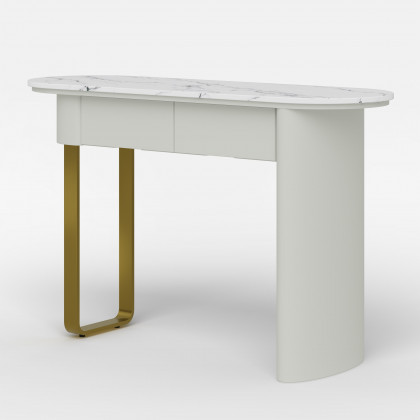 HMR - 45" White Marble Console Table with 2-Drawer