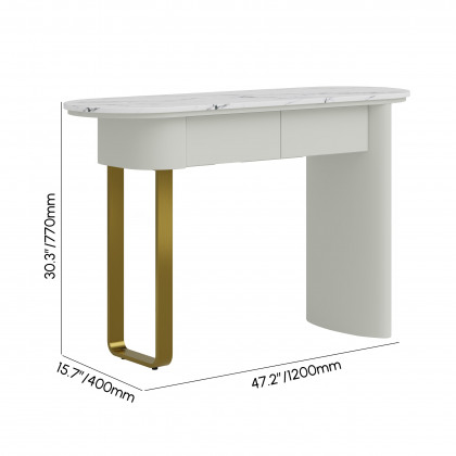 HMR - 45" White Marble Console Table with 2-Drawer