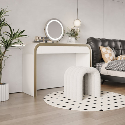HMR - Modern White Teddy Velvet Vanity Stool Backless Makeup Accent Chair