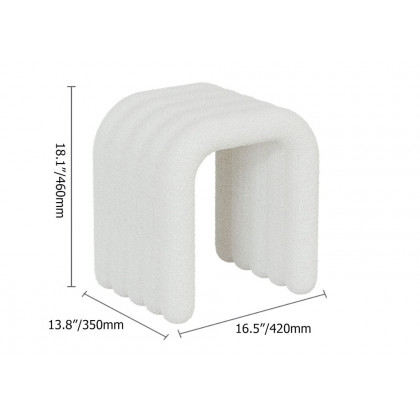 HMR - Modern White Teddy Velvet Vanity Stool Backless Makeup Accent Chair