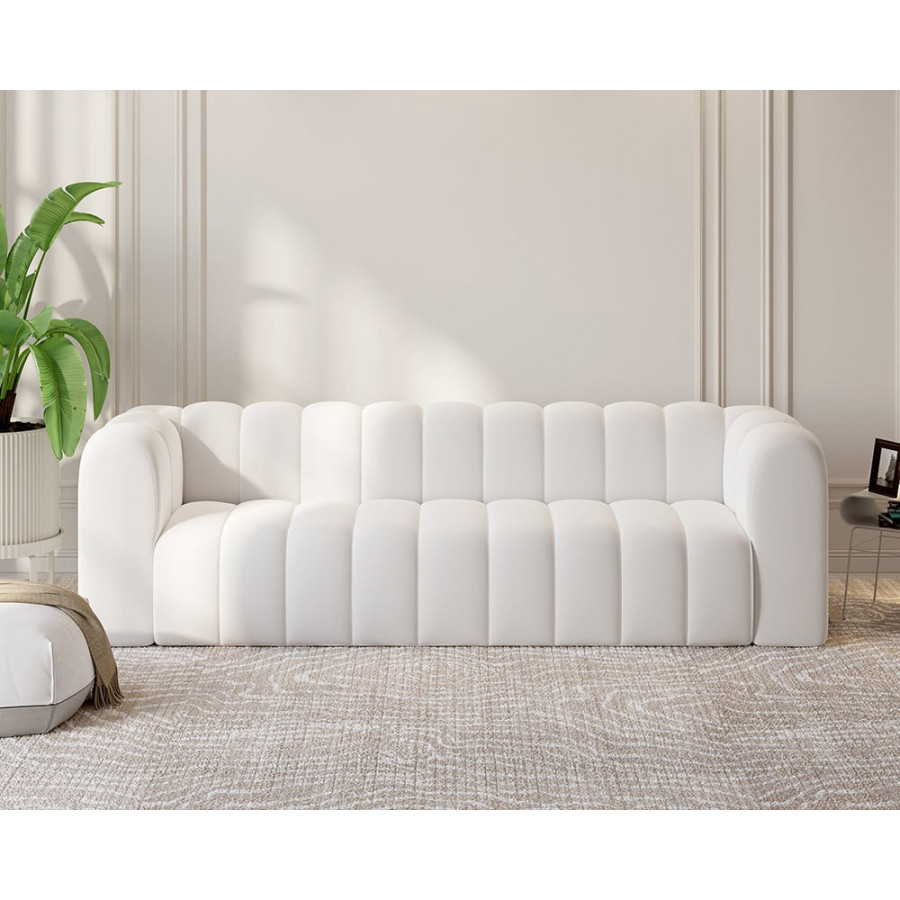 HMR Modern 3-Seater Sofa with Velvet Upholstered - White