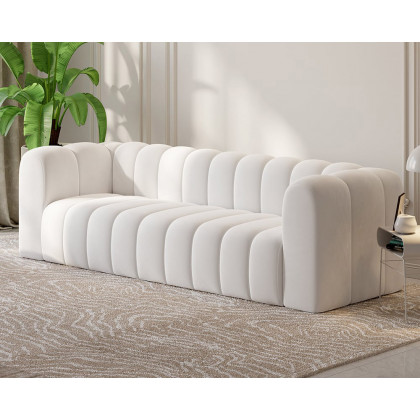 HMR Modern 3-Seater Sofa with Velvet Upholstered - White
