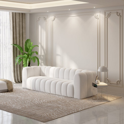 HMR Modern 3-Seater Sofa with Velvet Upholstered - White
