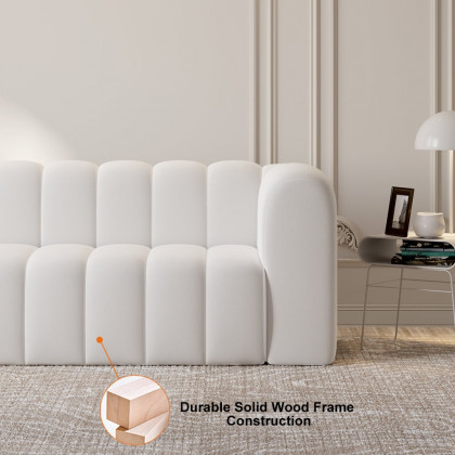 HMR Modern 3-Seater Sofa with Velvet Upholstered - White