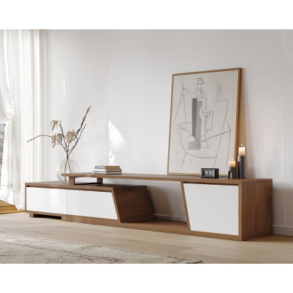 HMR Fero Extendable TV Stand with 3 Drawers (71"-120") - White & Walnut