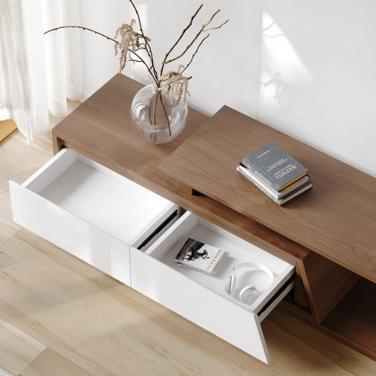 HMR Fero Extendable TV Stand with 3 Drawers (71"-120") - White & Walnut