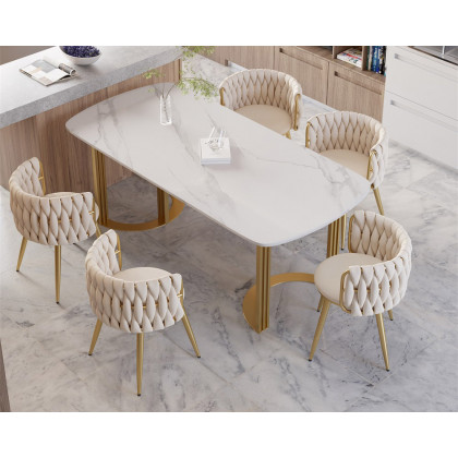 HMR Sweave Nordic Barrel Dining Chair with Velvet Upholstery (Set of 6) - Off-White