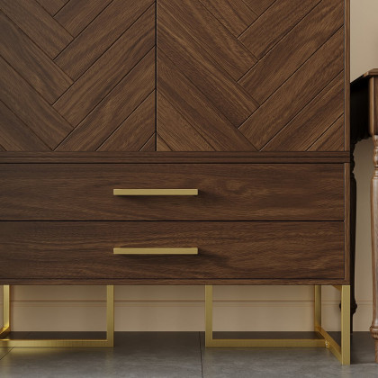 HMR - Mid Century Modern Amoire Closet Dresser Walnut Wardrobe Clothes Cabinet with Drawer