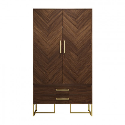 HMR - Mid Century Modern Amoire Closet Dresser Walnut Wardrobe Clothes Cabinet with Drawer