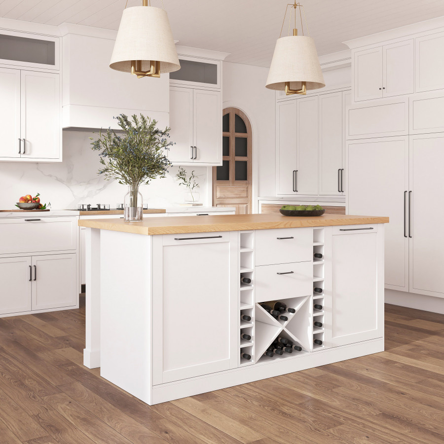 HMR - 59.1'' Modern Natural &White Kitchen lsland with Wine Storage