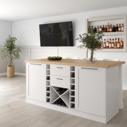 HMR - 59.1'' Modern Natural &White Kitchen lsland with Wine Storage