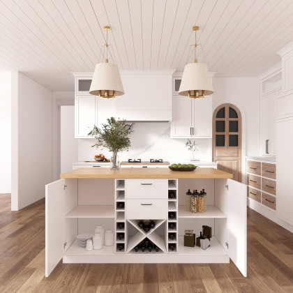 HMR - 59.1'' Modern Natural &White Kitchen lsland with Wine Storage