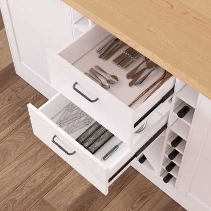 HMR - 59.1'' Modern Natural &White Kitchen lsland with Wine Storage
