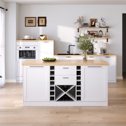 HMR - 59.1'' Modern Natural &White Kitchen lsland with Wine Storage