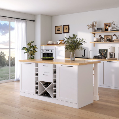 HMR - 59.1'' Modern Natural &White Kitchen lsland with Wine Storage