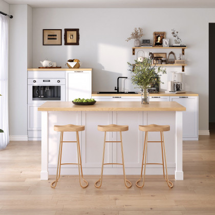 HMR - 59.1'' Modern Natural &White Kitchen lsland with Wine Storage