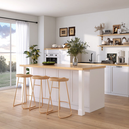 HMR - 59.1'' Modern Natural &White Kitchen lsland with Wine Storage
