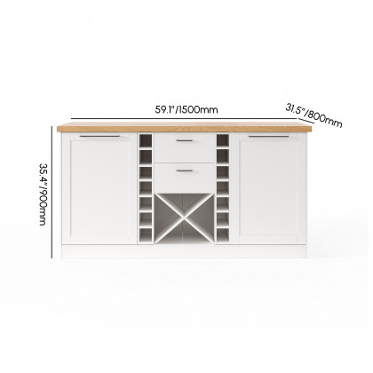 HMR - 59.1'' Modern Natural &White Kitchen lsland with Wine Storage