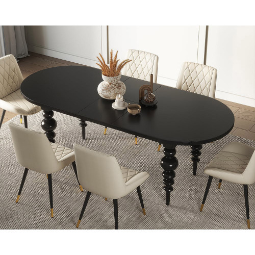HMR Dining Set 67"-79" Extendable Dining Table - Black, Style A, With 6 Chairs