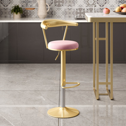 HMR Modern Adjustable Swivel Bar Stools with Velvet Upholstery (Set of 2) - Pink