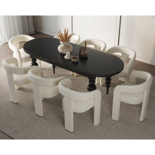 HMR Dining Set 67"-79" Extendable Dining Table - Black, Style B, With 8 Chairs