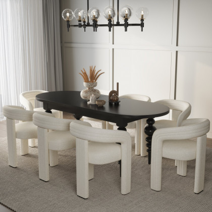 HMR Dining Set 67"-79" Extendable Dining Table - Black, Style B, With 8 Chairs