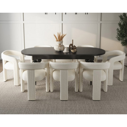 HMR Dining Set 67"-79" Extendable Dining Table - Black, Style B, With 8 Chairs