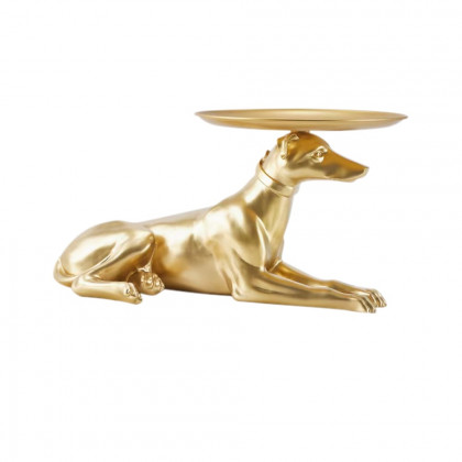 HMR - Modern Dog Side Table Floor Resin Figurine with Tray Top in Gold