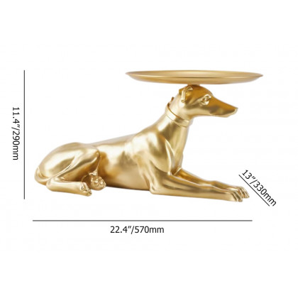 HMR - Modern Dog Side Table Floor Resin Figurine with Tray Top in Gold